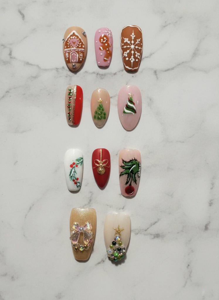 Ongles gel Noël 2025 – rouge, vert et doré – L’Éclat de Lulu Guignen

Nail art de Noël – motifs festifs et paillettes – Manucure Guignen

Capsules gel Noël – design élégant et détaillé – L’Éclat de Lulu

Ongles gel fêtes de fin d’année – création sophistiquée 2025

Manucure Noël – paillettes, rouge profond et motifs hivernaux

Nail art capsules Noël – création festive personnalisée